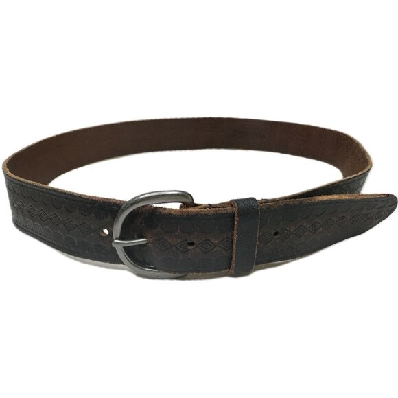 Wrangler Western Belt Men's M 36 Brown Aztec Leather Belt Embossed Buckle Work - Picture 1 of 10